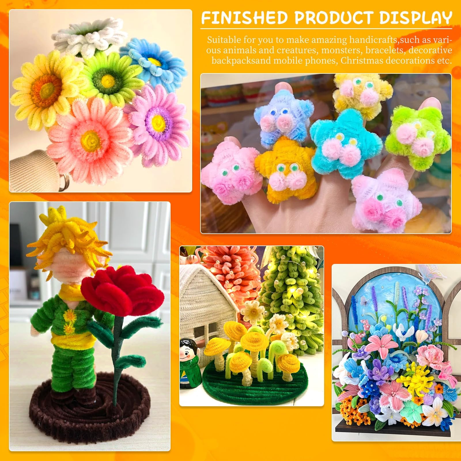 Mnuizu 200pcs Pipe Cleaners, Pipe Cleaners Craft, Multi-Color Chenille Stems for Craft, Multi-Color Fuzzy Sticks for DIY Art & Creative Crafts Decorations (20 Colors)