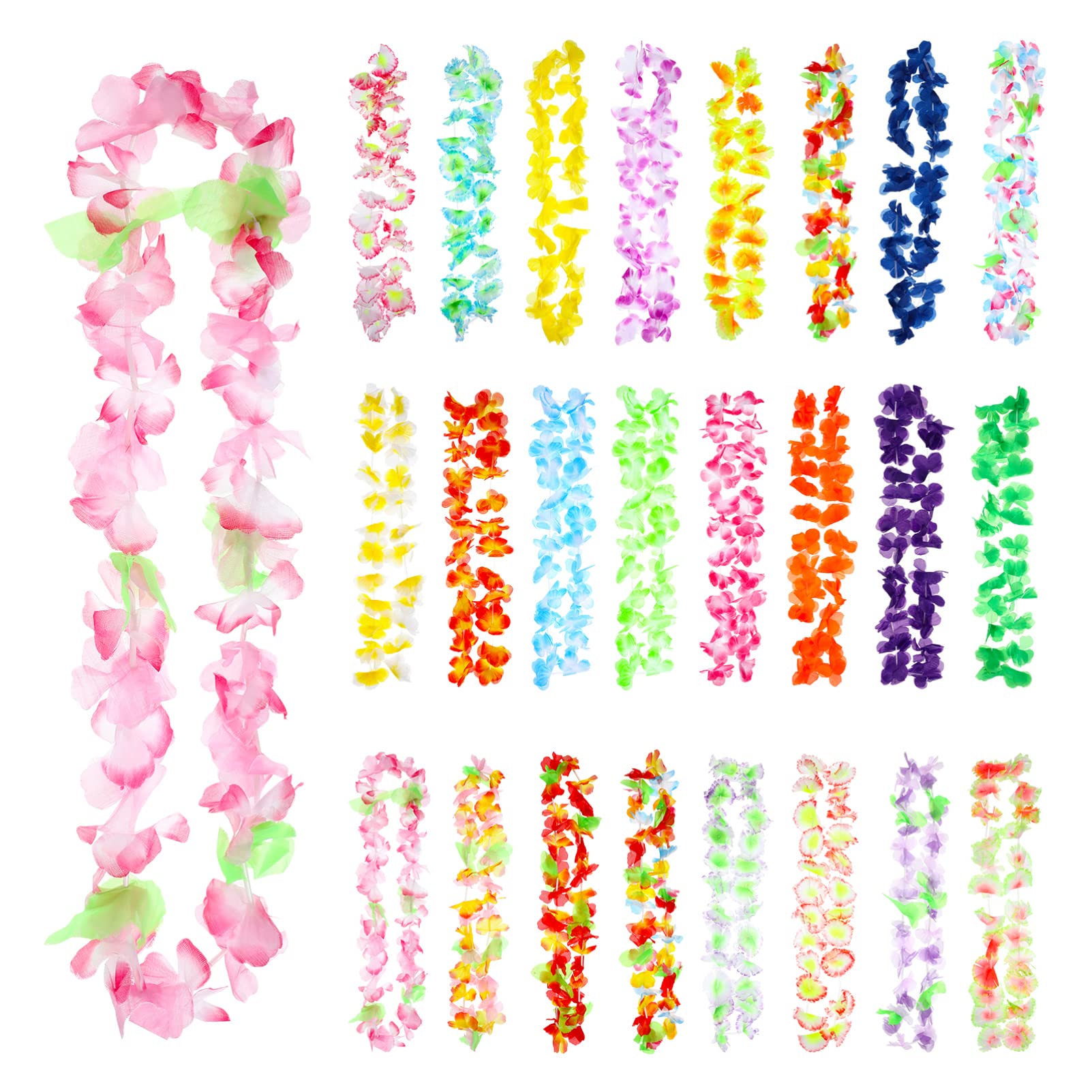 Toyvian 50 Pack Hawaiian Leis Necklace Colorful Tropical Silk Flower Leis Wreaths Lei Garlands for Luau Dance Party Favors Birthday Wedding Decorations
