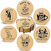 Cegkuc Coffee Coasters for Drinks with Holder Set of 6, Absorbent Cork Wood Coaster for Cup Desk Office Table Kitchen Decor House Warming Gifts for New Home Couples, Round 4