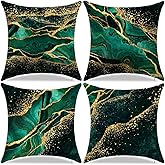 YAJTJX Green Throw Pillow Covers 18 x 18 lnch Decorative Pillow Covers Set of 4 Emerald Green and Gold Living Room Decor for Home Decor Room Bed Sofa Couch Pillows Pillowcases