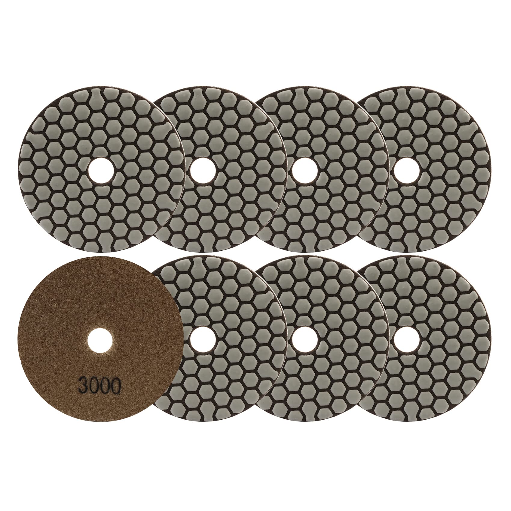 FOCSTOL Diamond Dry Polishing Pads - 8pcs 100mm Grit 3000 Polishing Kit for Granite Marble Artificial Stone Quartz for Angle Grinder