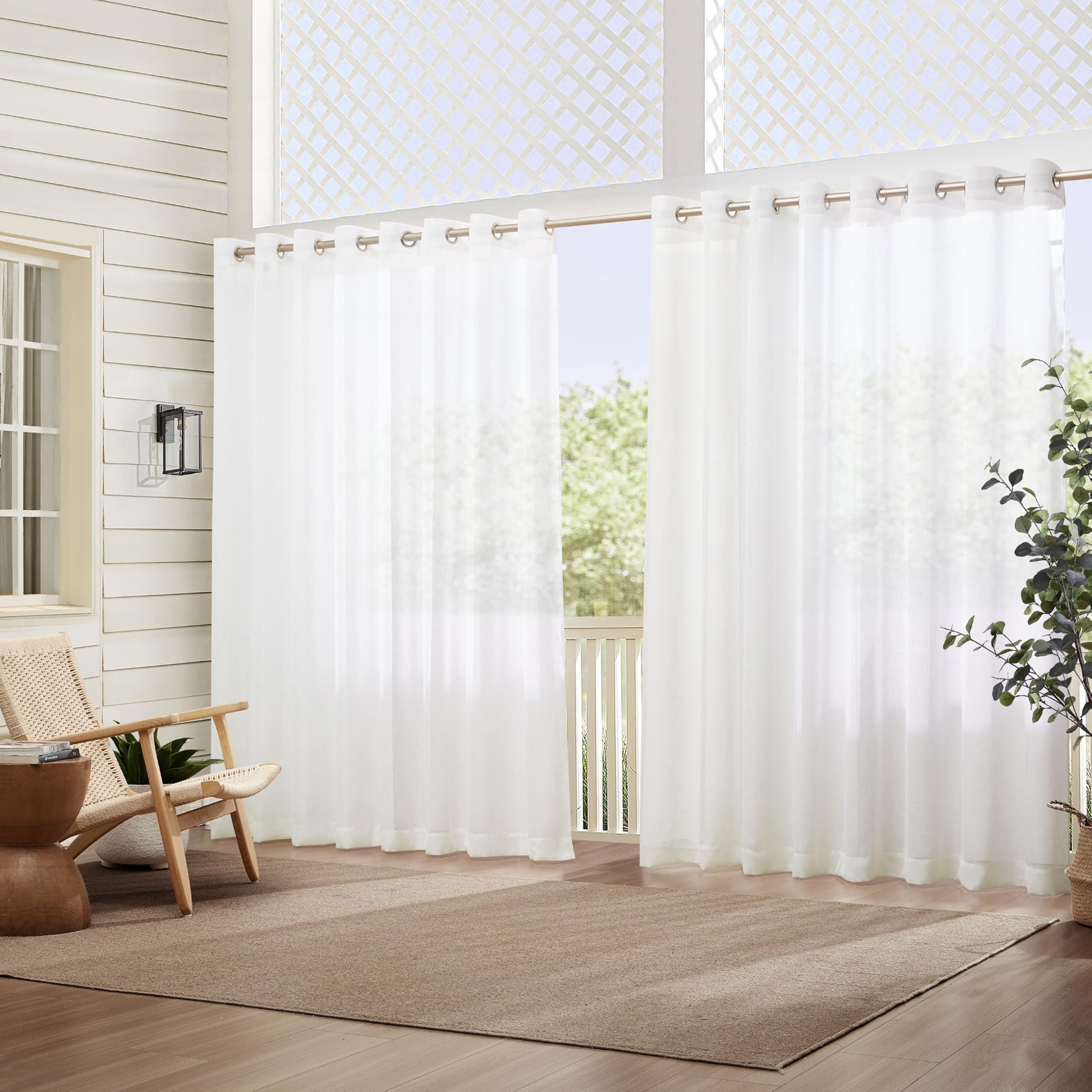Elrene Home Fashions Carmen Sheer Extra-Wide Indoor/Outdoor Curtain, 1 Panel, 114 inches X 108 inches, White