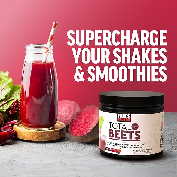 FORCE FACTOR TOTAL BEETS DELICIOUS SUPERFOOD POWDER WITH NITRATES TO SUPPORT HEALTHY BLOOD PRESSURE, CIRCULATION, BLOOD FLOW, NITRIC OXIDE, ENERGY, STAMINA & CARDIOVASCULAR HEART HEALTH, 30 SERVINGS