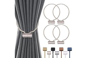 Groleca 4 Pack Magnetic Curtain Tiebacks Curtain Holdbacks Curtain Ties Outdoor Curtain Tiebacks Modern Rope Tiebacks Drapery Holdbacks Tie Backs for Curtains (Beige, 4)