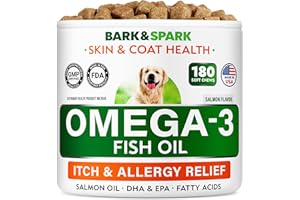 BARK&SPARK Omega 3 for Dogs - 180 Fish Oil Treats for Dog Shedding, Itch & Allergy Chews, Skin & Coat Support, Hot Spots - Jo