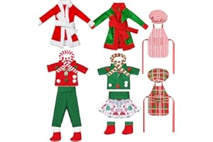 Jenaai 12 Pieces Christmas Elf Clothes Accessories Set Mini Outfit Include Elf Skirt Fluffy Vest Bathrobe Swing Sleeping Bag Scarf Apron Hats Socks(Cute Style)