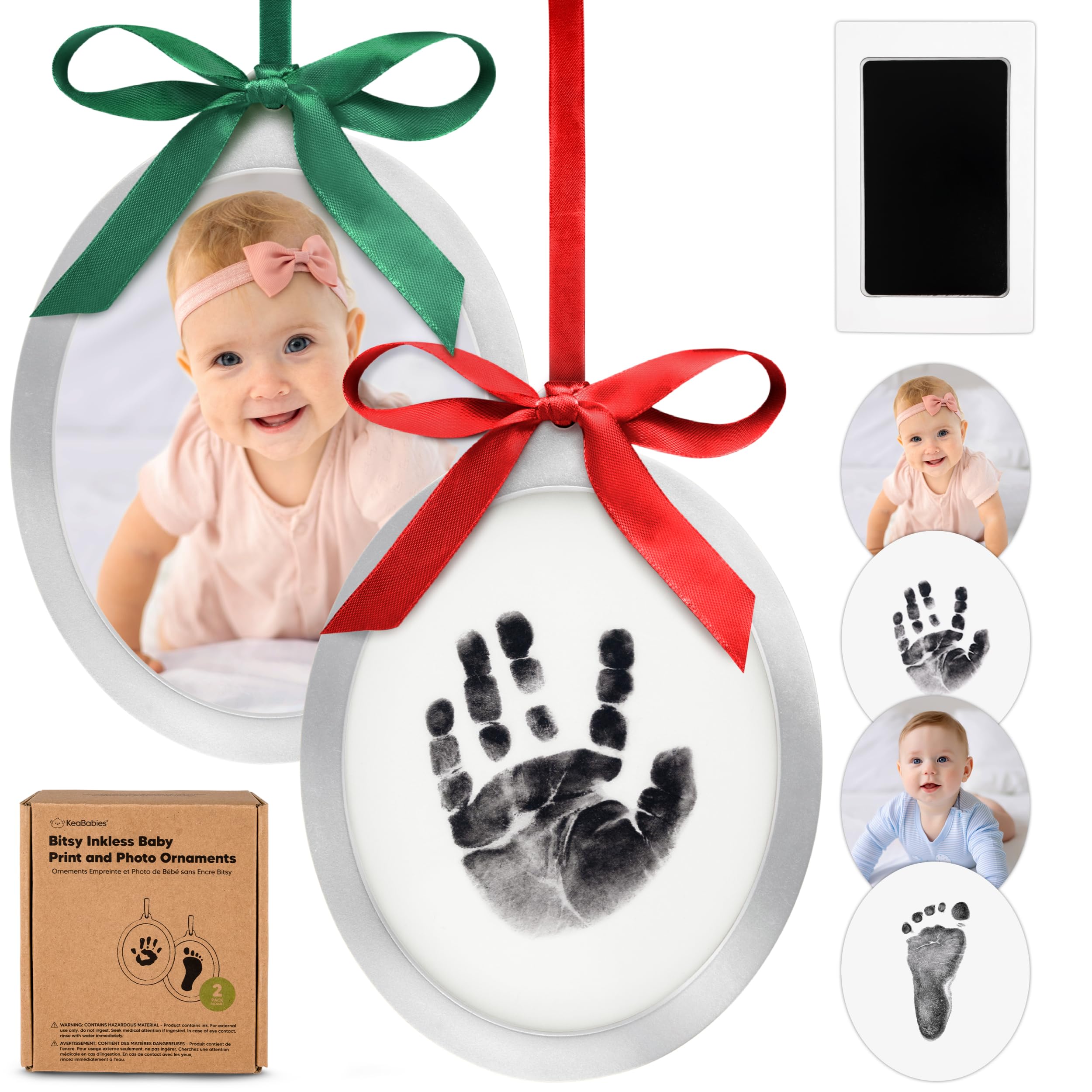 Photo 1 of Inkless Baby Hand and Footprint Kit - Two-Sides Newborn Footprint Kit Ornament, Personalized Baby Gifts Photo Frame, Cute Newborn Keepsake for Nursery Decor, New Mom Gifts (Oval/Silver)