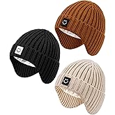 Alepo 3 Pack Baby Beanie Hats with Earflaps, 2 Size Baby Winter Hat for Toddler Kids, Fleece Lined Knit Hat for Girls Boys