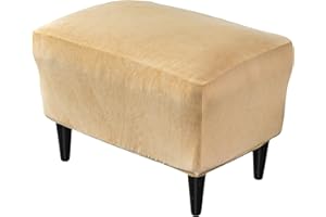 PENDEJATO Stretch Ottoman Covers, Velvet Ottoman Slipcover Rectangle Storage Stool Cover Footstool Slipcover for Living Room Furniture Protector (Beige)