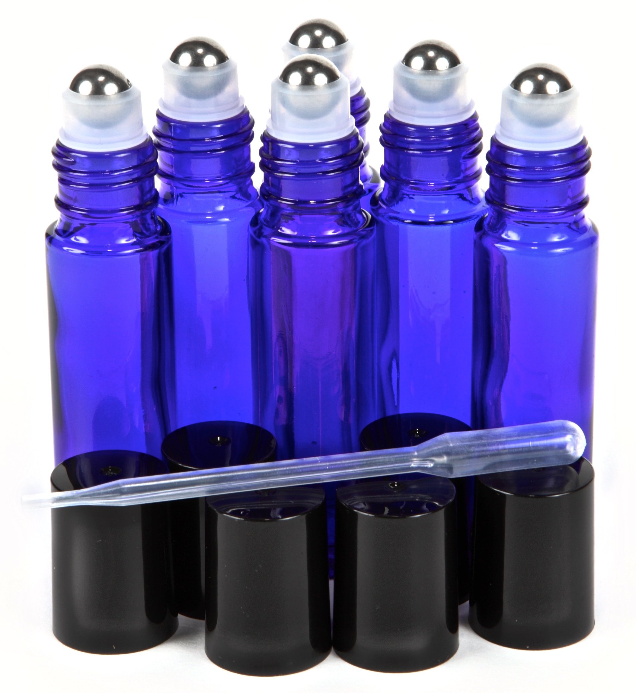 Vivaplex 6, Cobalt Blue, 10 Ml Glass Roll-On Bottles With Stainless Steel Roller Balls - .5 Ml Dropper Included