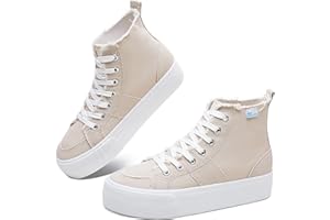 Obtaom High Top Platform Sneakers Women Mid Calf Play Canvas Shoes Washed Platform Skate Skateboard Shoe Casual Canvas Fashion Sneakers