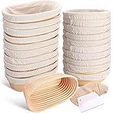 Gejoy 20 Sets Bread Proofing Baskets Bulk Shaped Banneton Dough Proofing Bowls Kit with Cloth Liner and Plastic Scraper Sourdough Proofing Basket for Home Sourdough Bakers (Round, Oval, 9'', 10'')