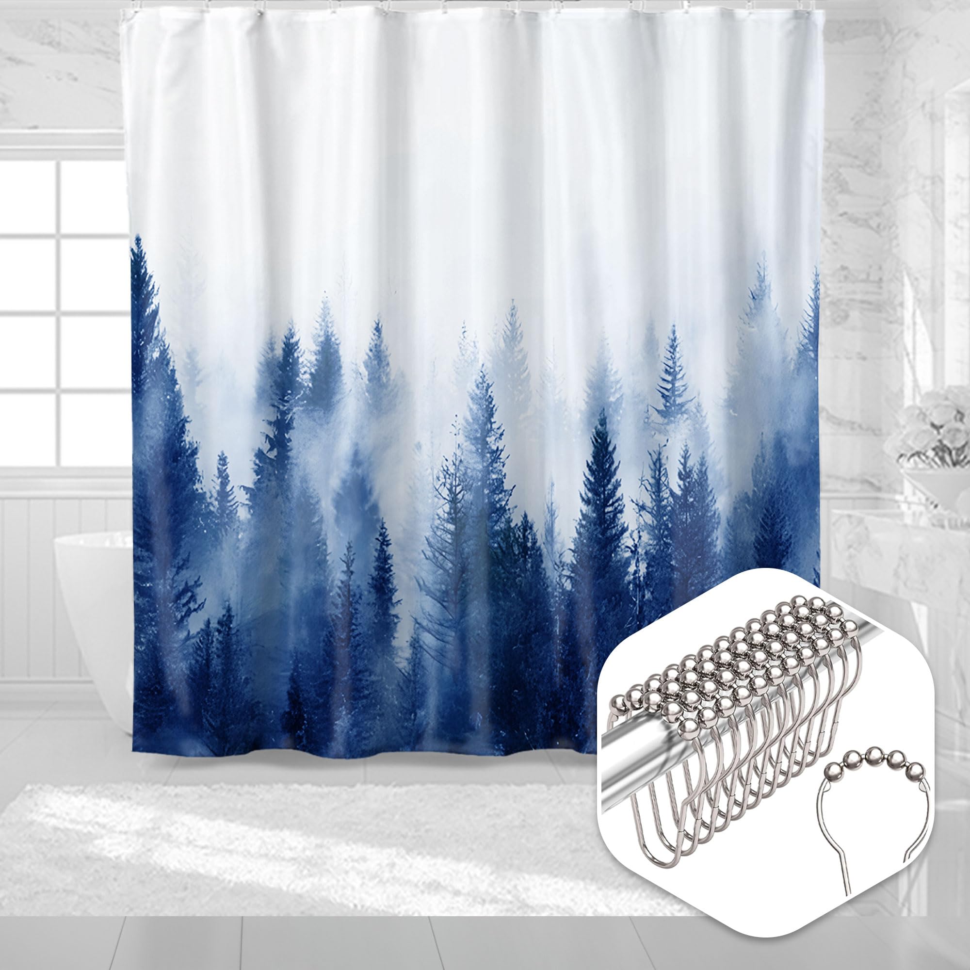 Tenda Doccia In Poliestere 178x178 Cm Con Alberi Autunnali – Foresta, Foglie Rosse E Grigie - 4