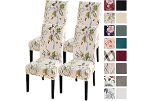 SearchI Chair Covers Slipcovers Set of 4, Spandex Super Fit Stretch Removable Washable Kitchen Parsons Protector for Dining Room,Hotel,Ceremony,Beige+Flowers