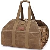 INNO STAGE Canvas Wood Carriers Fire Wood Log Tote Bag, Waxed Canvas Hay Hauling for Fireplace, Round Woodpile Carrying for Tubular Stand by Hearth Stove or Outdoor Camping