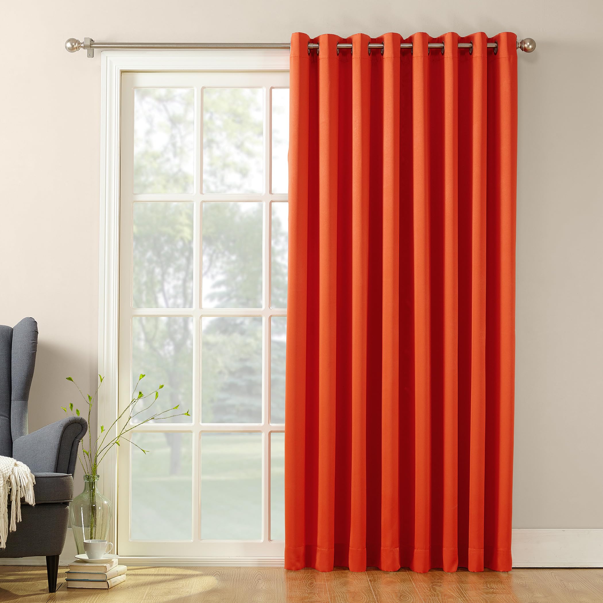 Sun Zero Barrow Energy Efficient Grommet Sliding Patio Door Curtain Panel, 100" x 84", Tangerine