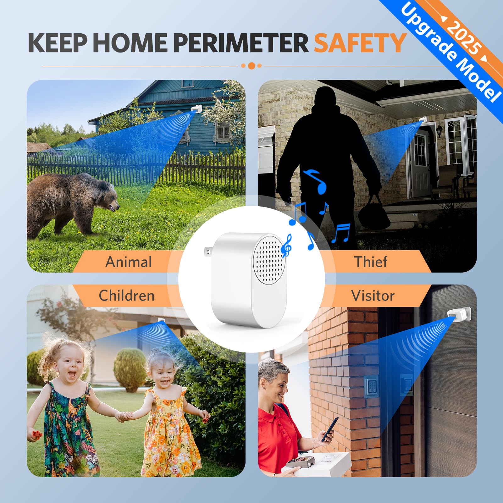 Driveway Alarms Wireless Outside Weatherproof - Motion Sensor Alarms System Motion Detector Plug-in Receiver Loud Chimes Security Alert Monitor System 500FT Long Range Outdoor Detection