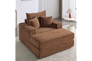 Neylory 42.5" Oversized Chaise Lounge Indoor with Ottoman, Corduroy Lounge Sofa Chair Reading Chair for Adults, Comfy Reclining Sleeper Deep Seat Lounge Couch for Living Room, Coffee