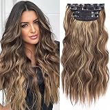 AliLeader 20 Inch Clip In Hair Extensions Brown with Honey Highlights 4Pcs