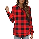 OFEEFAN Crew Neck Sweatshirts Women Tunic Tops For Women Loose Fit Curved Hem