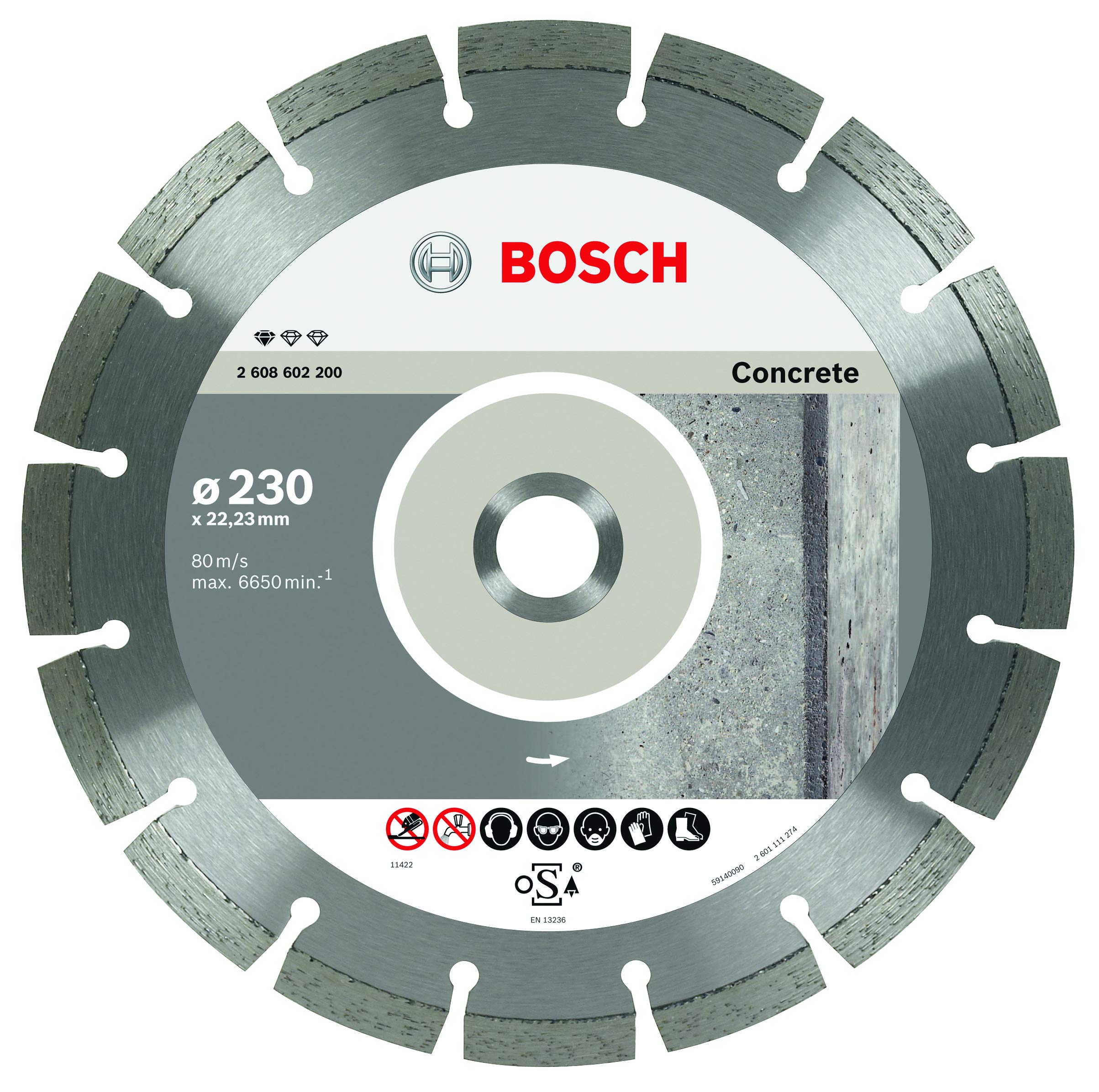 Bosch Professional 1x Diamond Cutting Disc Standard for Concrete (for Concrete, Cellular Concrete, Ø 230 x 22,23 x 2,3 x 10 mm, Accessories for Angle Grinders)