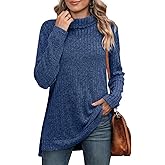 WIHOLL Womens Tunic Tops Turtleneck Long Sleeve Shirts Oversized Fall Sweaters Side Split High Low Hemline