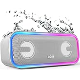 DOSS SoundBox Pro+ Bluetooth Speaker, Immersive 24W Stereo Sound with Booming Bass, IPX6 Waterproof, 15H Playtime, Mixed Colors Lights, Wireless for Backyard, Hiking, Garage, Party-Grey