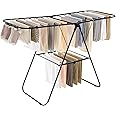 SONGMICS Clothes Drying Rack, with Sock Clips, Metal Laundry Rack, Foldable, Space-Saving, Free-Standing Airer, with 2 Height-Adjustable Gullwings, Indoor Outdoor Use, Black ULLR052B01