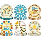 48 Pcs Here Comes The Son Baby Shower Decorations Paper Plates Boho Sun Rainbow Disposable Dessert Cake Dinner Plates Sunshine Party Boy Baby Shower Supplies Favors