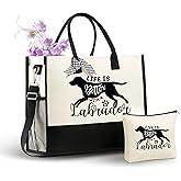 InnoBeta Labrador Retriever Gifts Canvas Tote Bag, Labrador Retriever Bag with Top Zipper Closure and Shoulder Strap for Birthday, Mother's Day, Christmas - Life Is Better