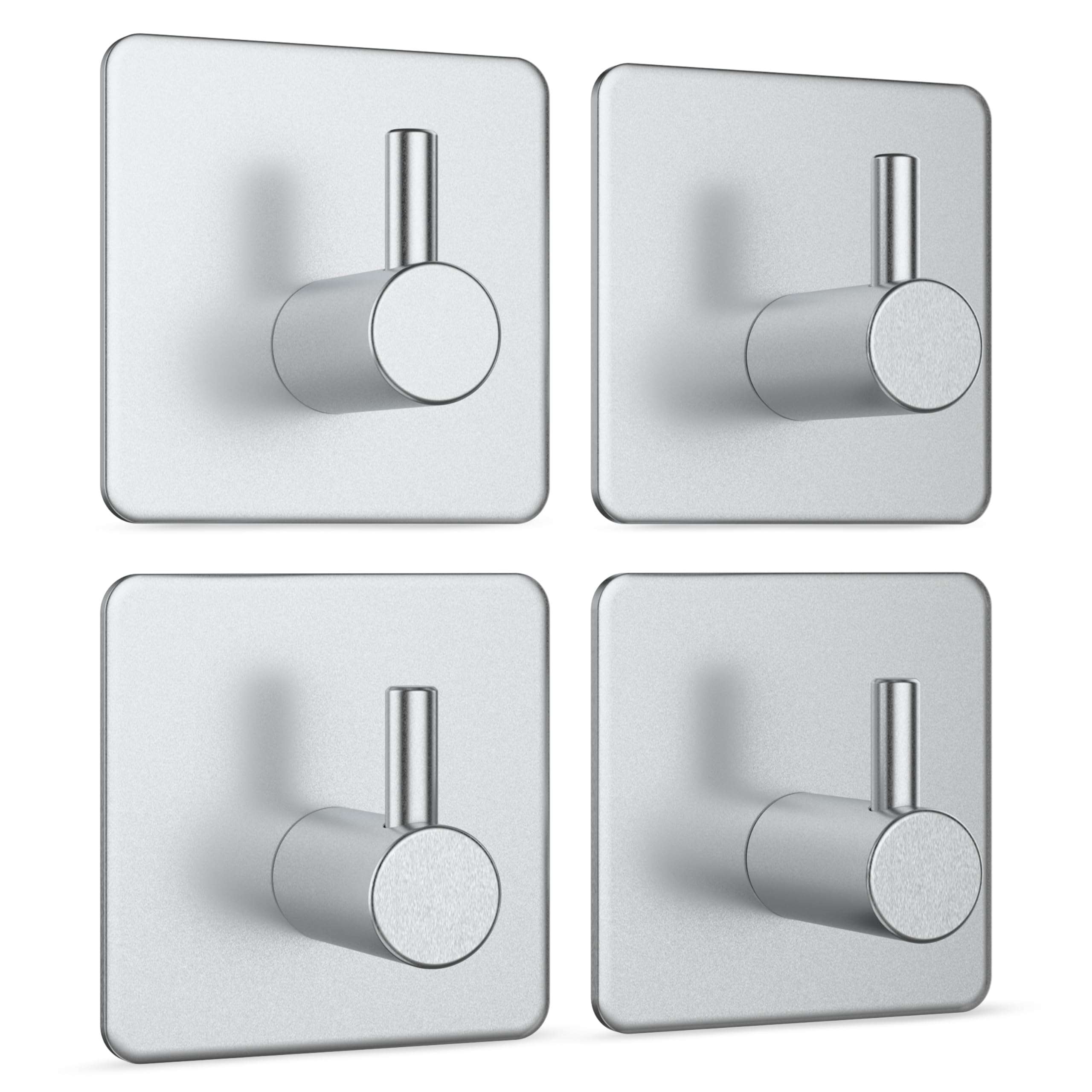 virea Self-Adhesive wall Hooks Without Drilling Set of 4 - Waterproof Adhesive Hooks Made of Stainless Steel - Adhesive Force up to 8 kg - for e.g. Bath & Kitchen or Bathrobes & Towels