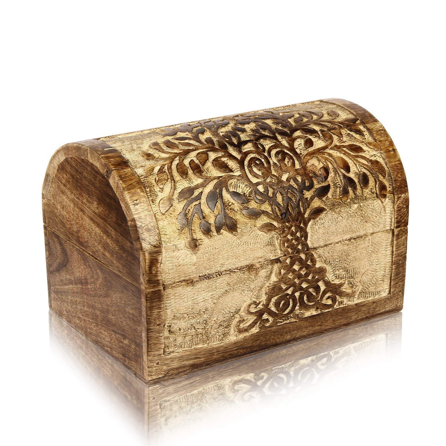 Great Birthday Gift Ideas Handmade Decorative Wooden Keepsake Jewelry Box With Tree of Life Carvings Jewelry Organizer Treasure Chest Trinket Holder Watch Storage Lock Box (Antique Finish)