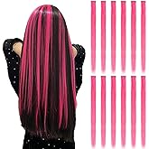 12PCS Hot pink Hair Extensions Straight Multicolor Clip in Hair Extensions Colorful 20 Inch Rainbow Women's Gifts Halloween Christmas Party Highlights (12pcs Hot Pink)