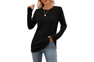 WNEEDU Long Sleeve Loose Pullover Sweater for Women Casual Shirt Crew Neck Lightweight Tunic Tops