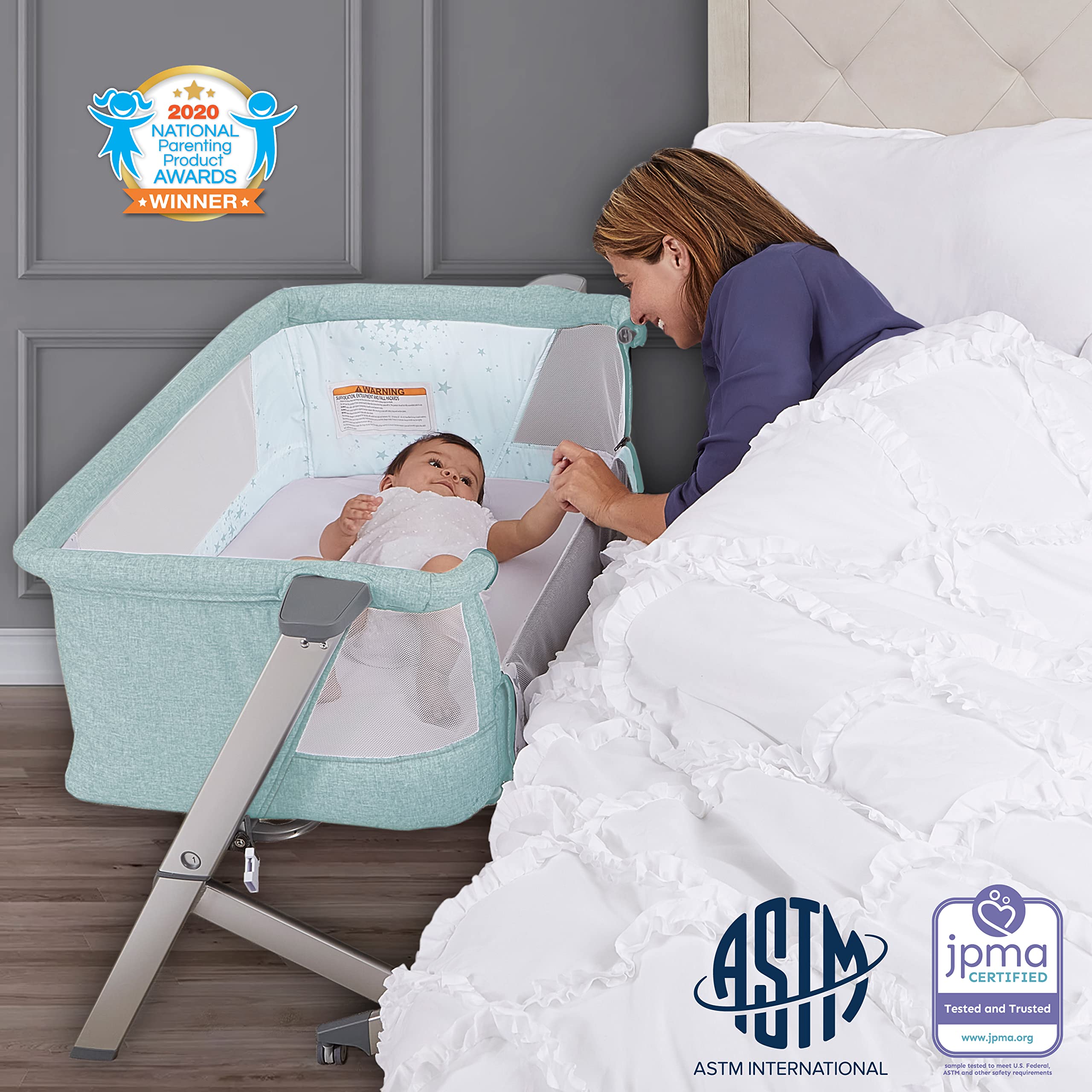 Dream On Me Skylar and Bedside Sleeper in Mint, Lightweight