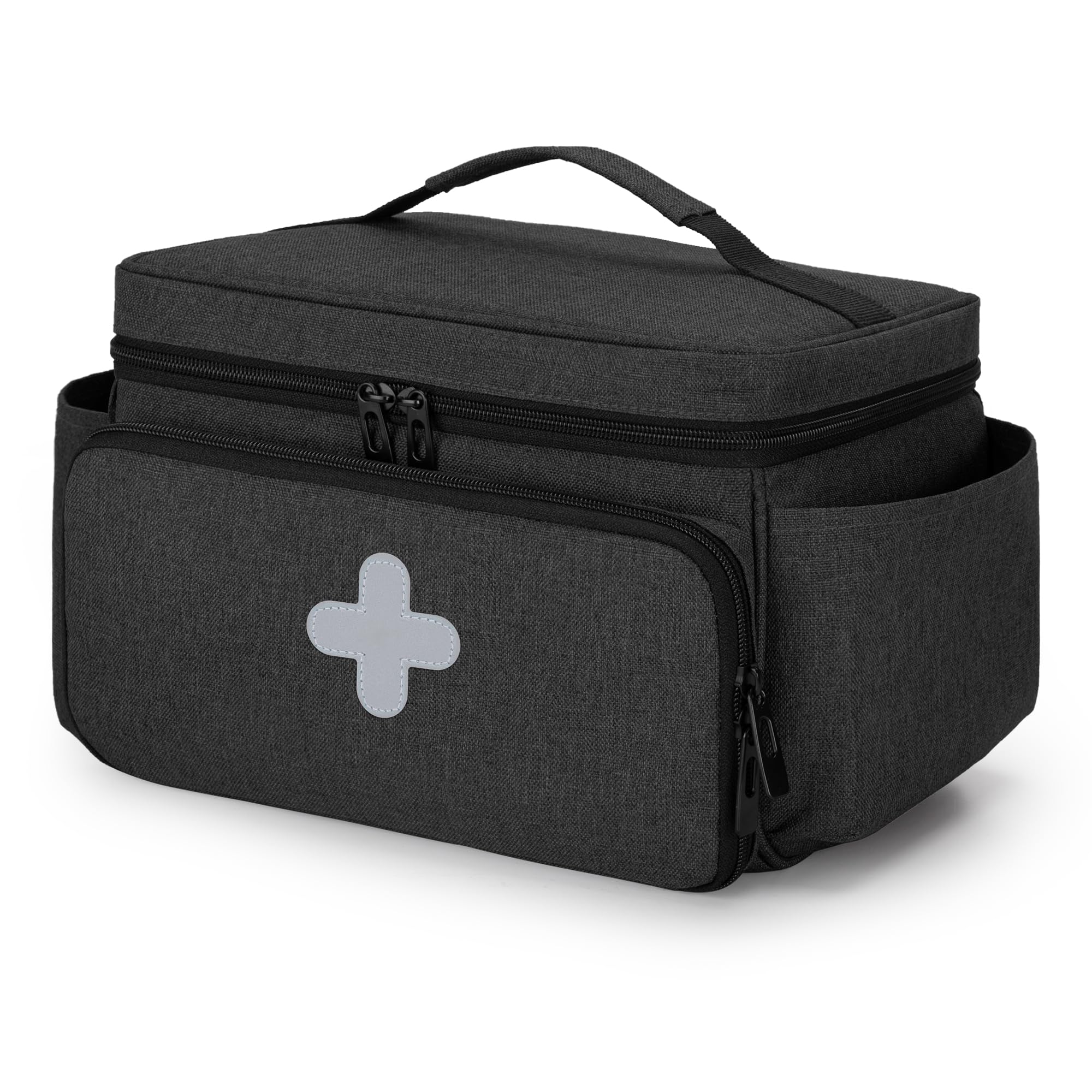 CURMIO Small Medicine Storage Bag Empty, Family First Aid Organiser Box for Emergency Medical Kits, Black(Empty Bag, Patent Pending)