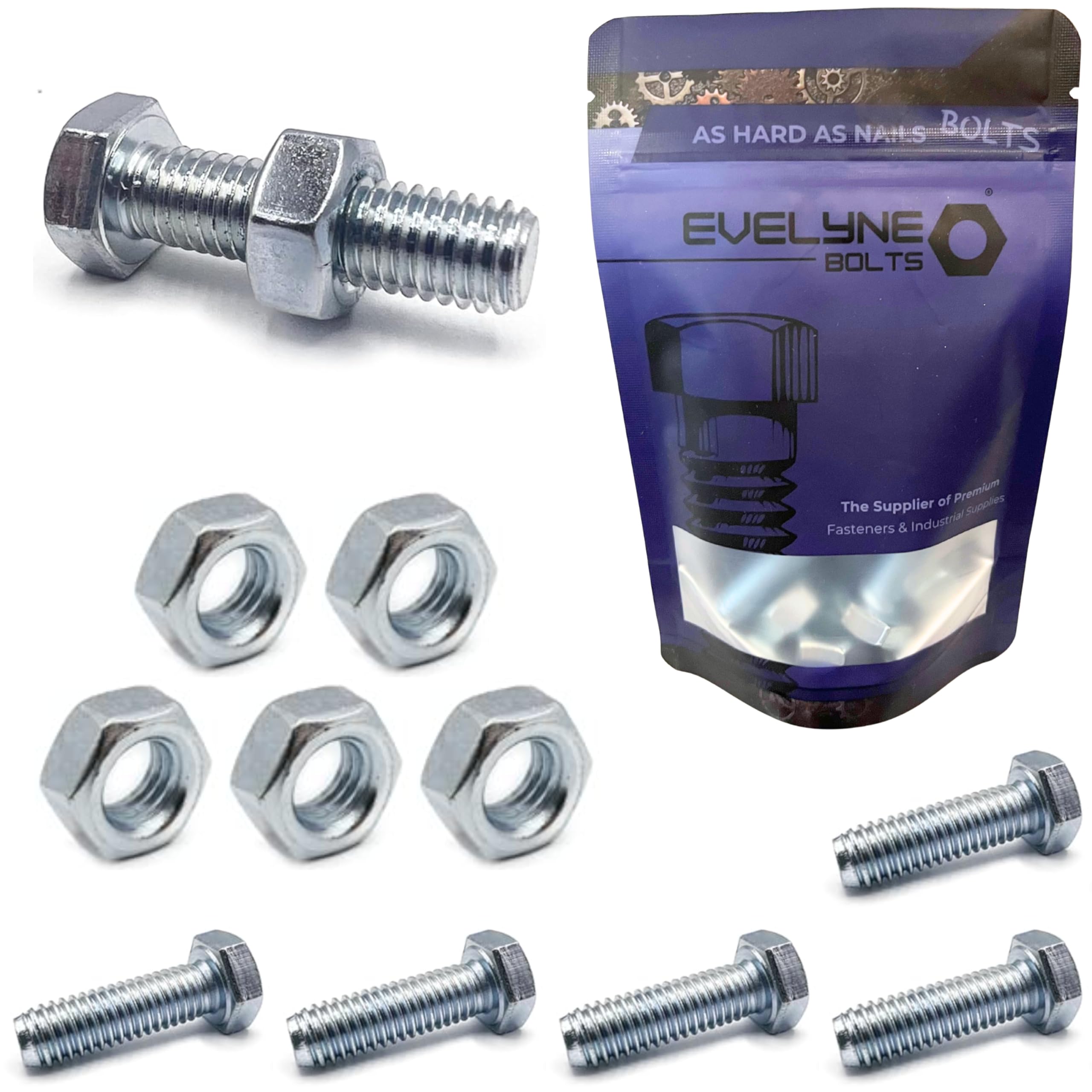 M10 Nuts & Bolt Set - 5 Pack (M10 x 20mm Bolts & M10 Nuts) Hex Bolt/Setscrew Fully Threaded