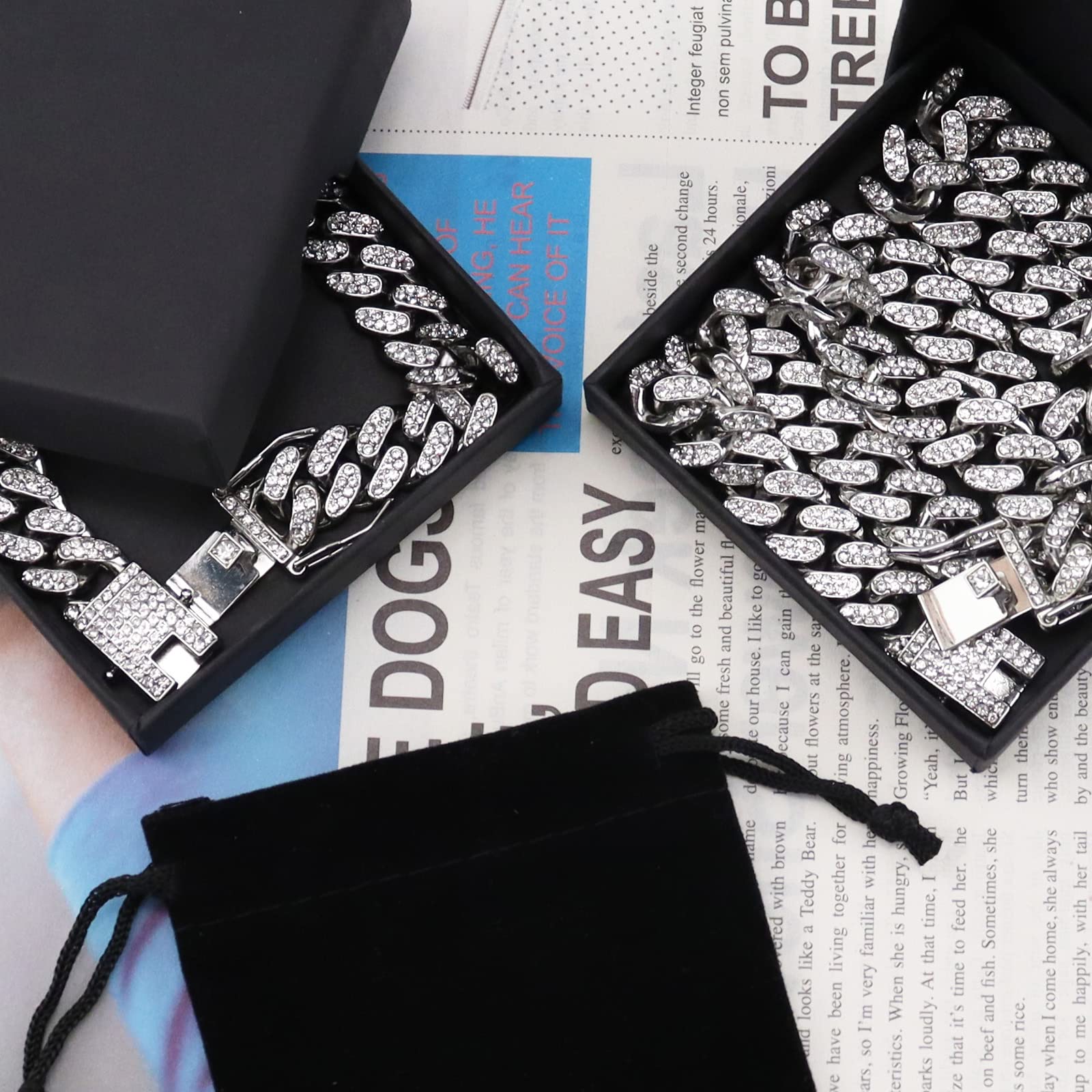 GIHENHAO Cuban Link Chain for Men,Silver Necklace and Bracelet,Miami Cuban Chains,Bling Diamond Chain for Hip Hop Jewelry