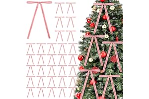 woric 36PCS Pink Velvet Bows for Christmas Tree 5 x 7 Inch Pink Velvet Ribbon Premade Bows for Xmas Ornaments Wreaths Garland Fireplace Vintage Christmas Decor