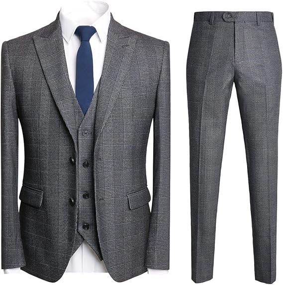 Amazon Co Jp Yffushi スーツ メンズ スリーピース ビジネス セットアップ 2つボタン グレー チェック柄 M 4xl 大きいサイズ 服 ファッション小物