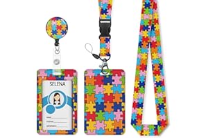 MCAPIRIVO ID Badge Holder with Breakaway Lanyard, Lanyards for ID Badges Name Tags ID Card Holder, Cute Badge Reel Badge Clip Retractable, Autism Awareness Gifts