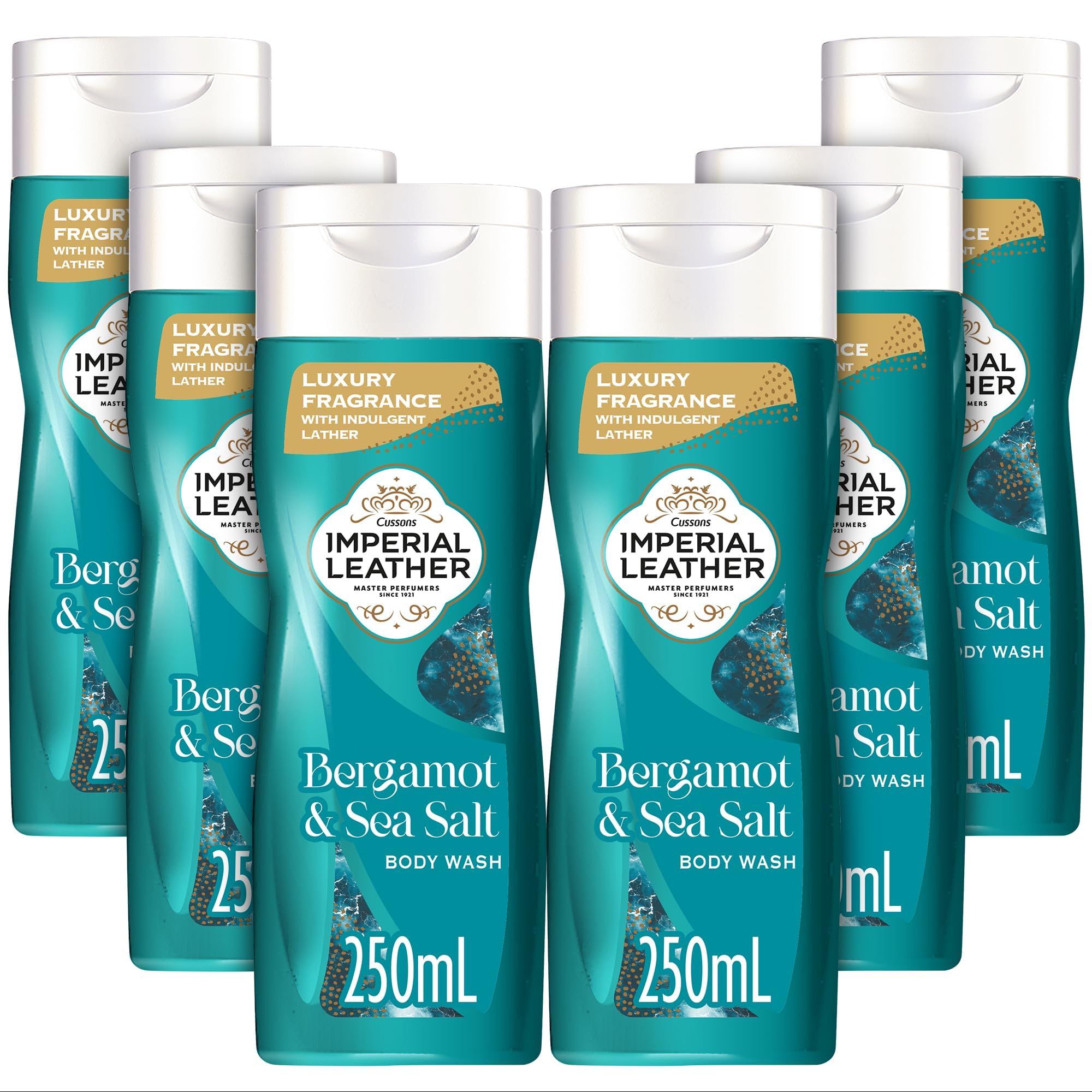 Imperial Leather Bergamot & Sea Salt Body Wash Shower Gel, Signature Oil Blend, Creamy Indulgent Lather, Luxury Fragrance, Bulk Buy, Pack of 6x250ml