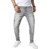 JUNBAOSS Men's Skinny Stretch Jeans Slim Ripped Jeans for Men, Distressed Tapered Leg Fashion Comfort Flex Waist Denim Pants