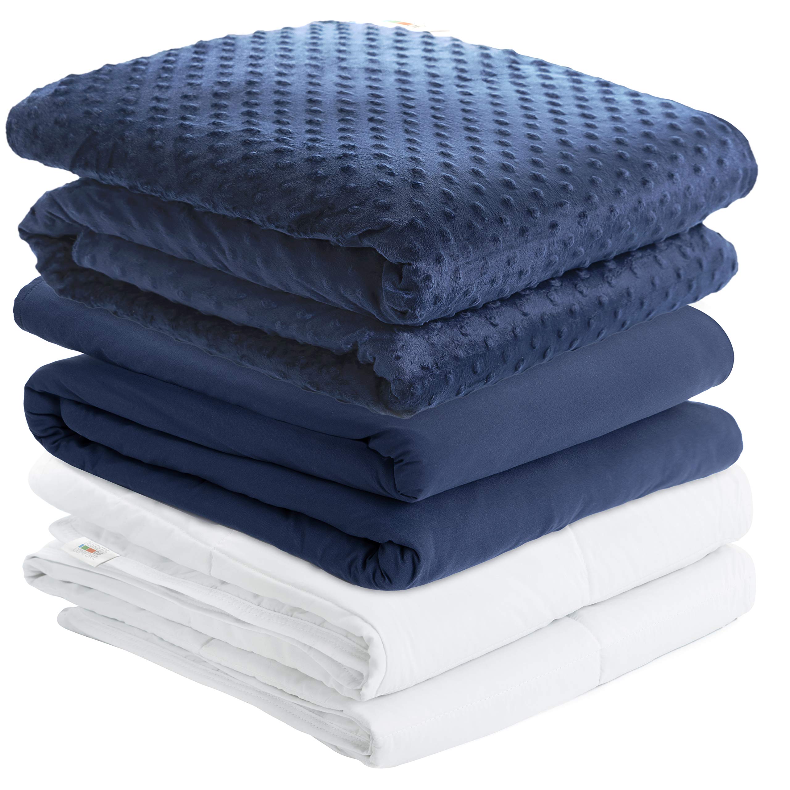 Degrees Of Comfort Cooling Weighted Blanket Queen Size Bed, 1 x Cozyheat Warm Minky Plush, 1 x Coolmax Washable Removable Covers Included | Micro Glass Beads Technology | 60x80 18lbs Navy