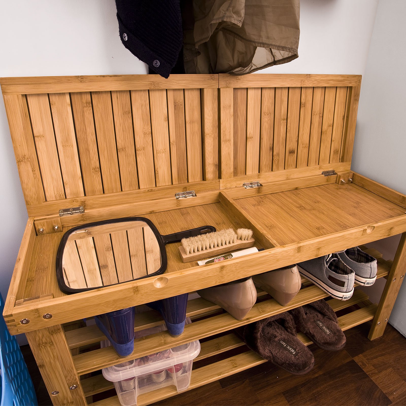 Haotian 100 Bamboo Shoe Rack, Bench, Display Racks, Seat with Sorage