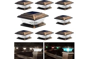 HUYIENO Solar Post Cap Lights Outdoor LED Lighting Deck Fence Light Two Modes Warm White/7 RGB Color Changing Suitable for 4x4 5x5 Wooden Posts (Brushed Copper, 8pk), HY1238