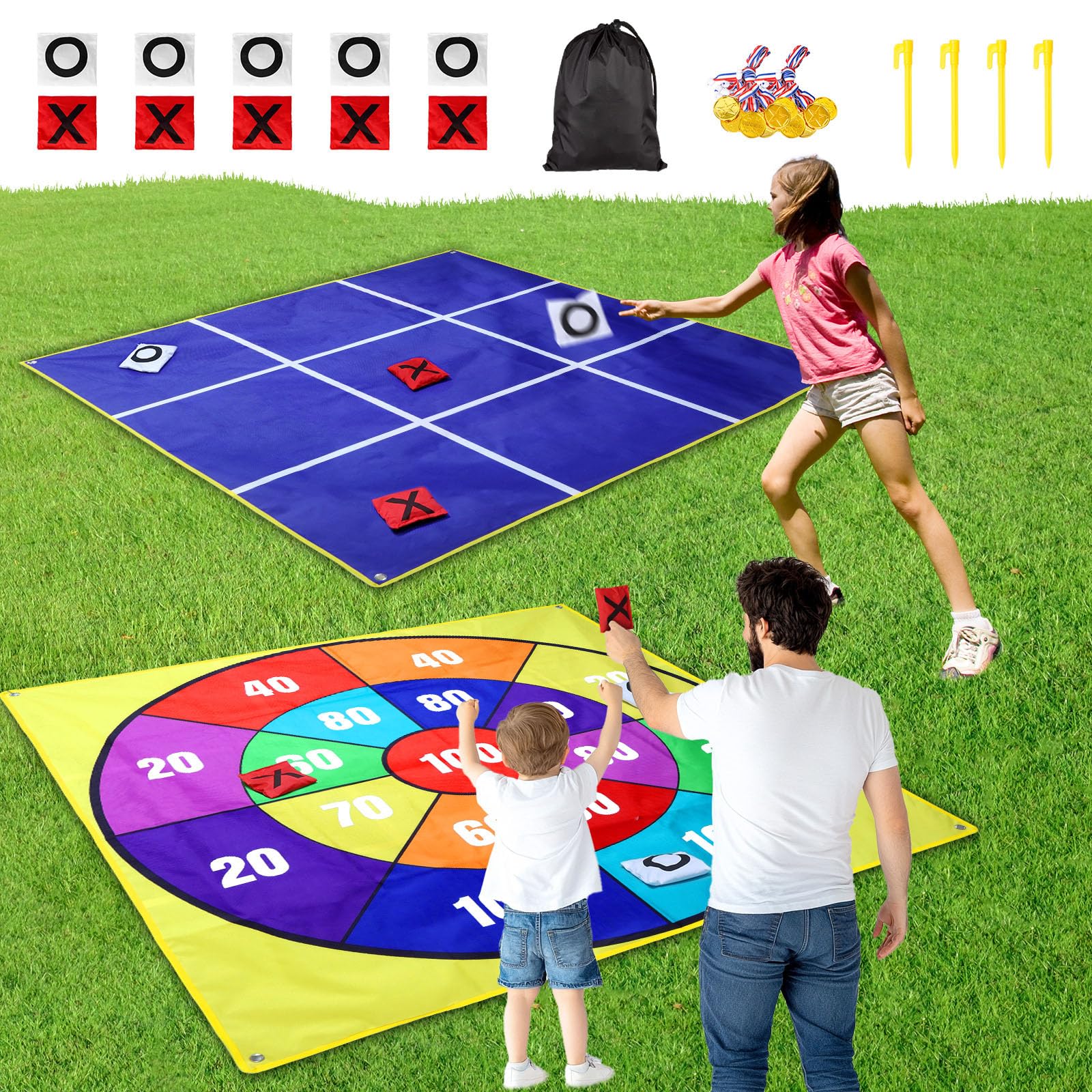 Photo 1 of 2-in-1 Outdoor Giant Tic Tac Toe Bean Bag Toss Games for Kids Adults, 4.5Ft Double-Sided Large Outside Lawn Yard Backyard Carnival Field Day Beach Picnic Camping Birthday Party Family Reunion Game