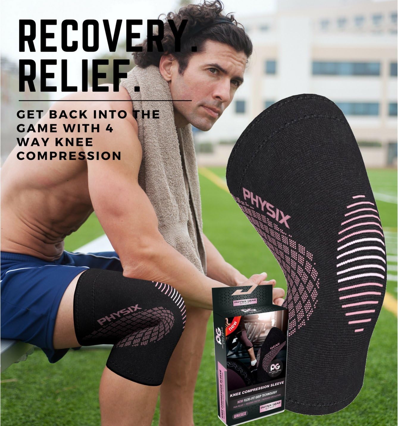 Physix Gear Knee Support Brace - Premium Recovery & Compression Sleeve For Meniscus Tear, ACL, MCL Running & Arthritis - Best Neoprene Stabilizer Wrap for Crossfit, Squats & Workouts - For Men & Women: Sports & Outdoors