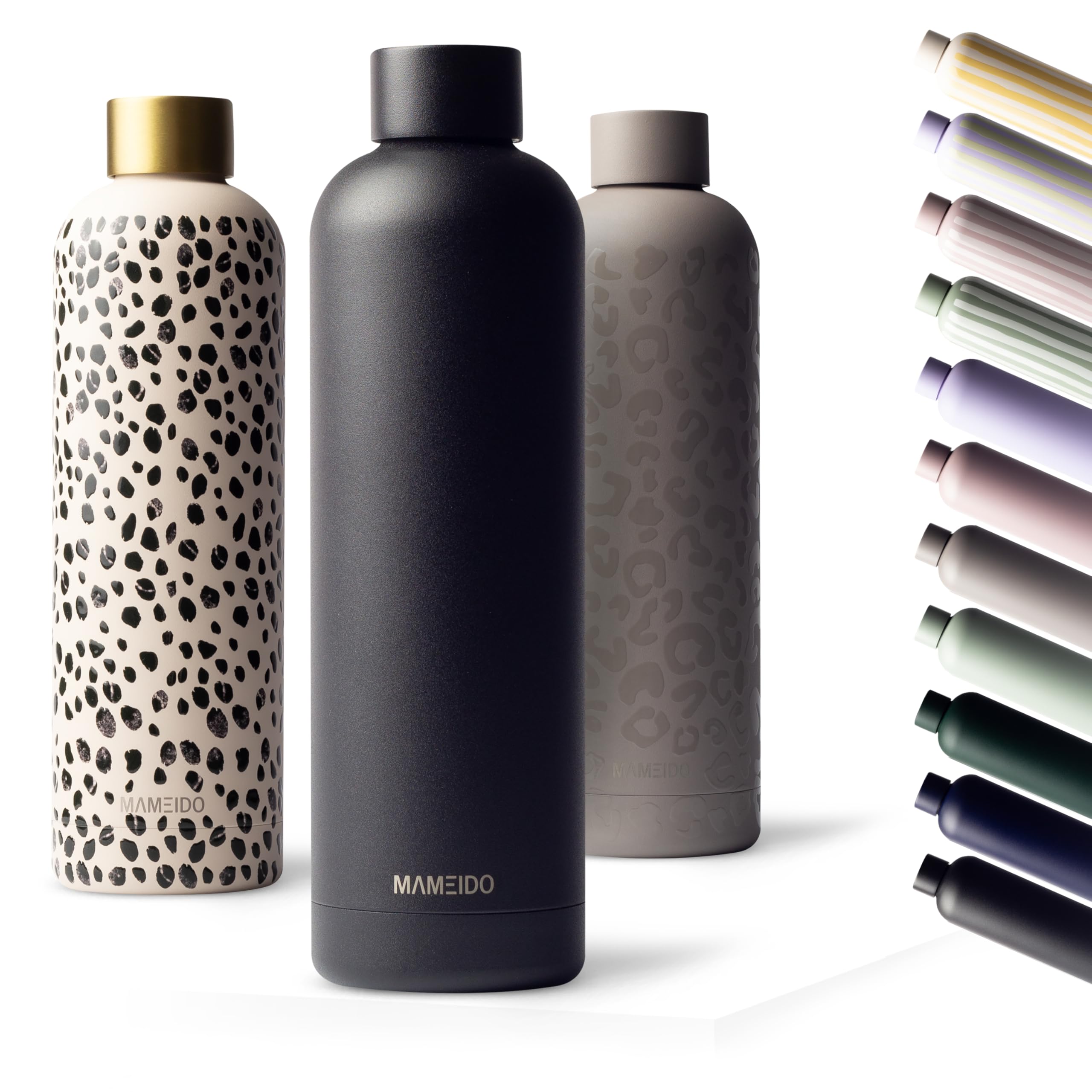 MAMEIDO Insulated Water Bottle 750 ml, Leak-Proof 18/8 Stainless Steel Thermo Flask, Suitable for Carbonated Drinks, BPA-Free (Rich Black)