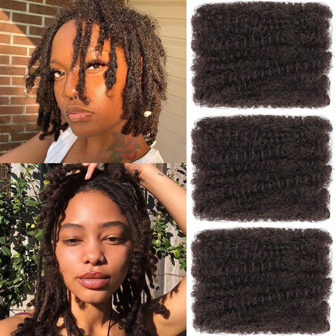 Kachanaa 8 Inch Afro Kinky Curly Braiding Hair Bulk for Dreadlock Extensions Mini Twists Repair Locs 3 Packs Dark Brwon Springy Afro Twist Hair Extensions 90g Marley Twist Hair Bulk, 30g /Pack — image 1